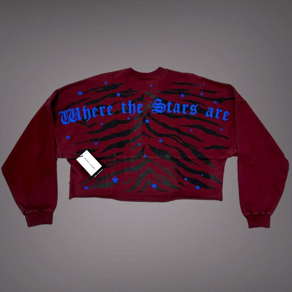 NWT SPIRIT JERSEY Shirt Boxy Cropped Animal Print Streetwear Where The Stars Are